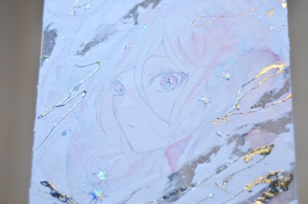 オリジナル 手描きイラスト 女の子 「煌めく予感」 アクリル板 A5サイズ 透明水彩
