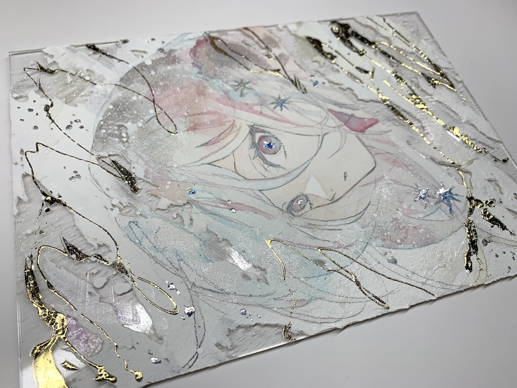 オリジナル 手描きイラスト 女の子 「煌めく予感」 アクリル板 A5サイズ 透明水彩