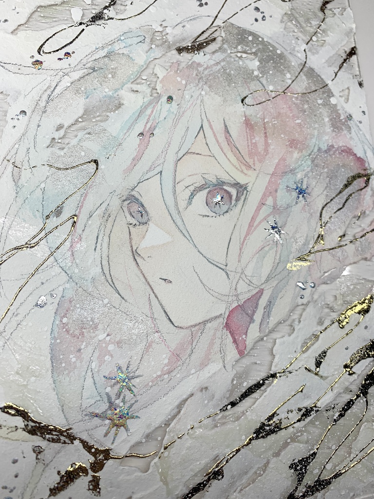 オリジナル 手描きイラスト 女の子 「煌めく予感」 アクリル板 A5サイズ 透明水彩