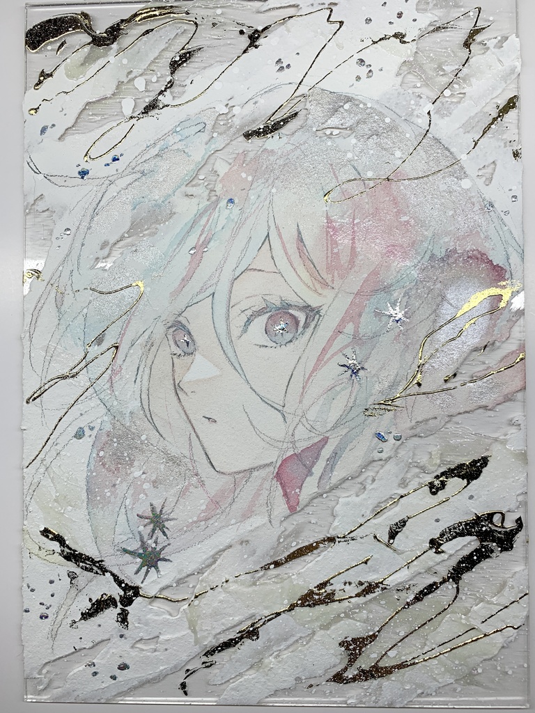オリジナル 手描きイラスト 女の子 「煌めく予感」 アクリル板 A5サイズ 透明水彩