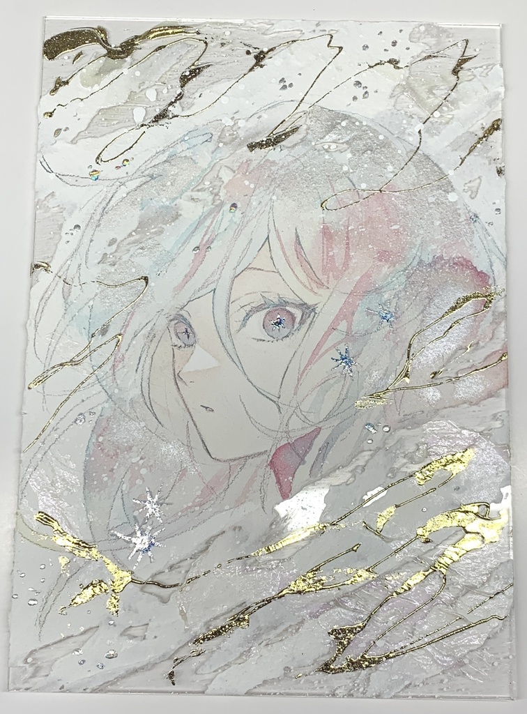 オリジナル 手描きイラスト 女の子 「煌めく予感」 アクリル板 A5サイズ 透明水彩