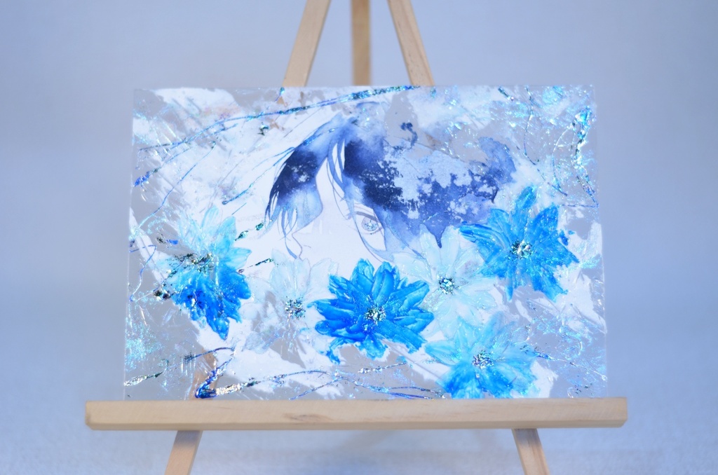 オリジナル 手描きイラスト 男の子 青年 「花に埋もれて」 アクリル板 A5サイズ 透明水彩 原画