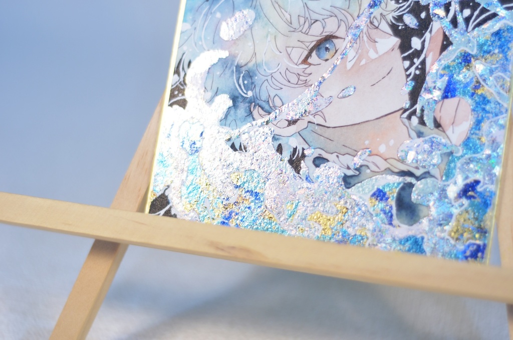 オリジナル 手描きイラスト 男の子 青年 「波の花」 1/4色紙サイズ 透明水彩 原画