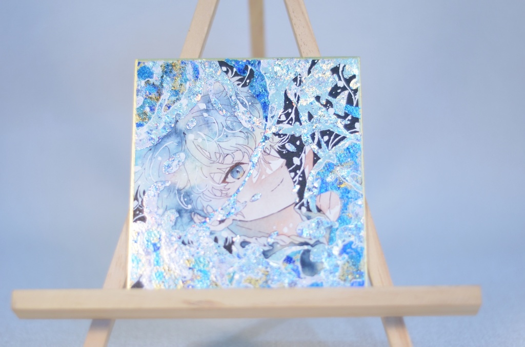 オリジナル 手描きイラスト 男の子 青年 「波の花」 1/4色紙サイズ 透明水彩 原画