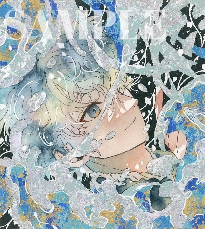 オリジナル 手描きイラスト 男の子 青年 「波の花」 1/4色紙サイズ 透明水彩 原画