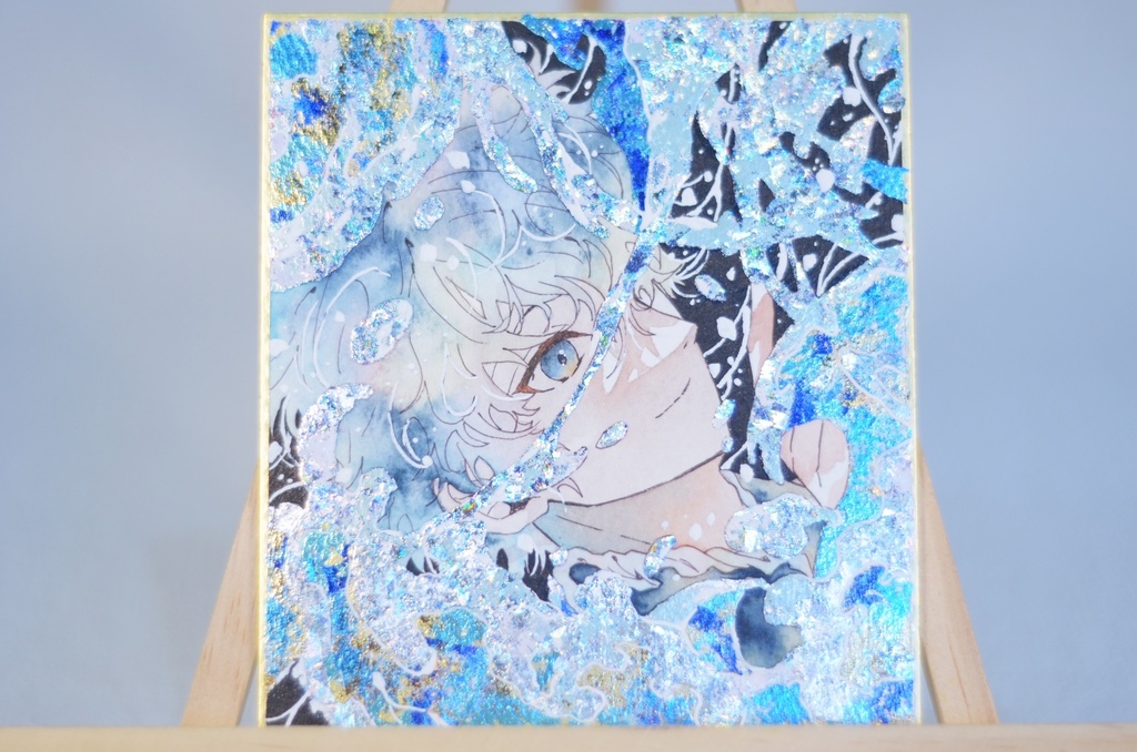 オリジナル 手描きイラスト 男の子 青年 「波の花」 1/4色紙サイズ 透明水彩 原画