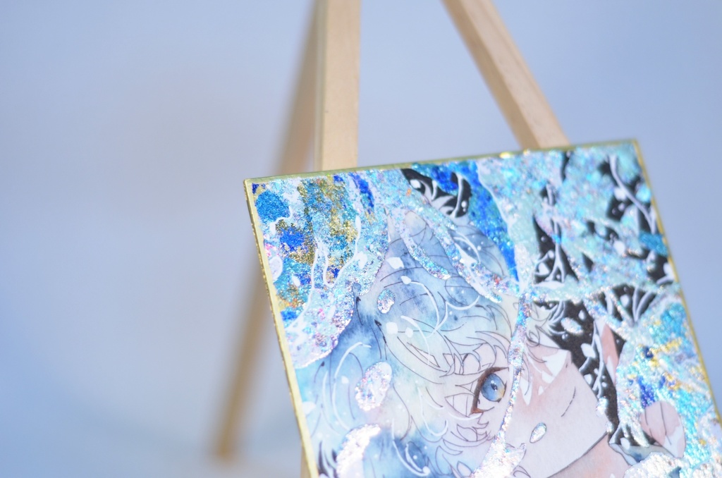 オリジナル 手描きイラスト 男の子 青年 「波の花」 1/4色紙サイズ 透明水彩 原画