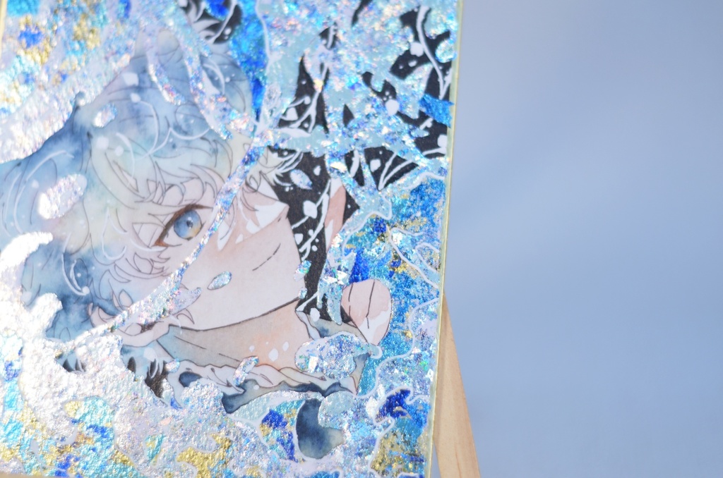 オリジナル 手描きイラスト 男の子 青年 「波の花」 1/4色紙サイズ 透明水彩 原画