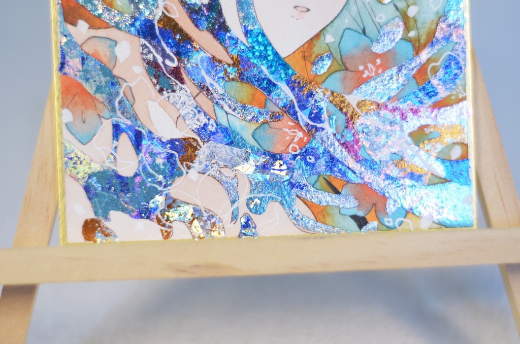 オリジナル 手描きイラスト 女の子 「花海の人魚」 1/4色紙サイズ 透明水彩 原画