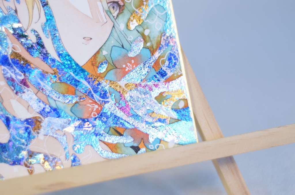 オリジナル 手描きイラスト 女の子 「花海の人魚」 1/4色紙サイズ 透明水彩 原画