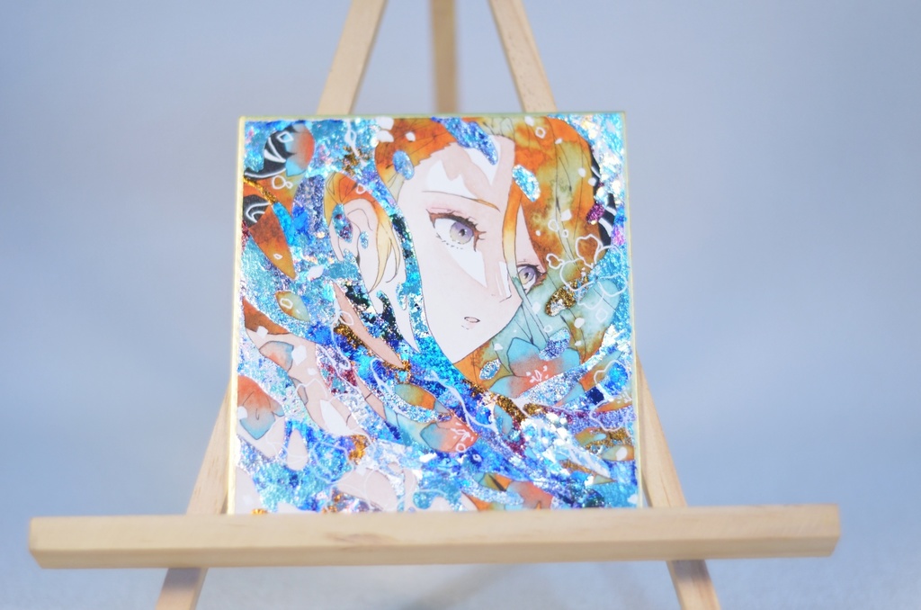 オリジナル 手描きイラスト 女の子 「花海の人魚」 1/4色紙サイズ 透明水彩 原画