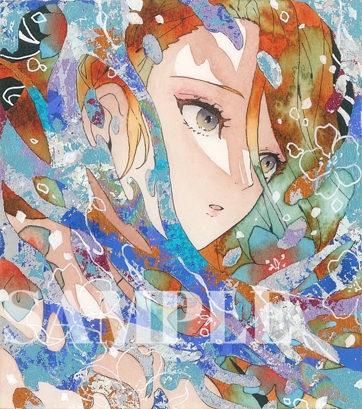 オリジナル 手描きイラスト 女の子 「花海の人魚」 1/4色紙サイズ 透明水彩 原画