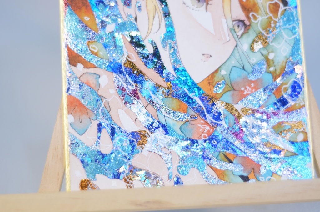 オリジナル 手描きイラスト 女の子 「花海の人魚」 1/4色紙サイズ 透明水彩 原画