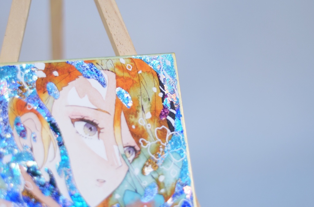 オリジナル 手描きイラスト 女の子 「花海の人魚」 1/4色紙サイズ 透明水彩 原画