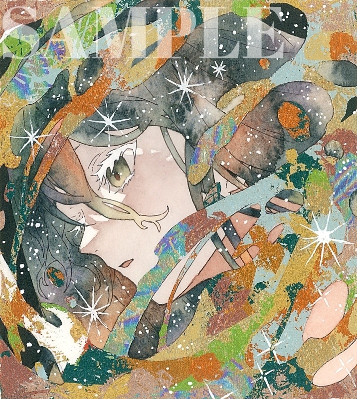 オリジナル 手描きイラスト 女の子 「星屑の湖」 1/4色紙サイズ 透明水彩 原画