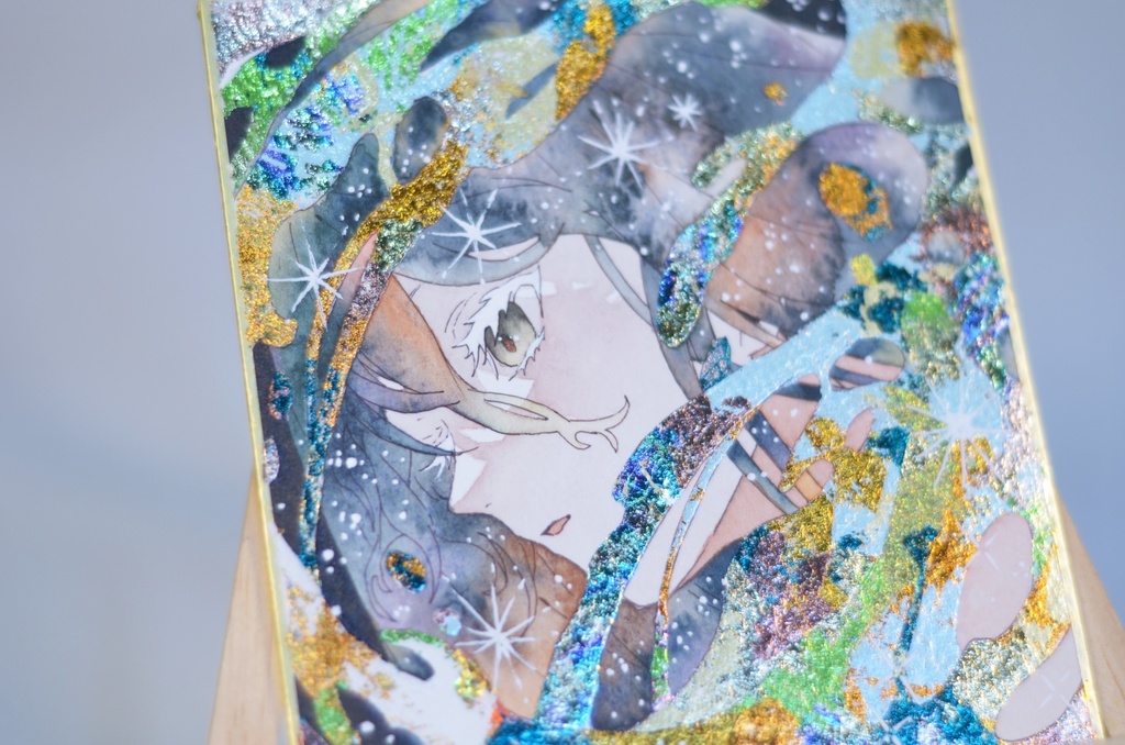 オリジナル 手描きイラスト 女の子 「星屑の湖」 1/4色紙サイズ 透明水彩 原画