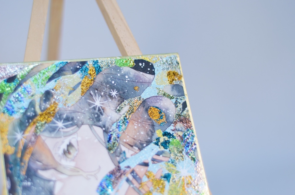 オリジナル 手描きイラスト 女の子 「星屑の湖」 1/4色紙サイズ 透明水彩 原画