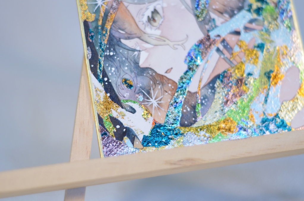 オリジナル 手描きイラスト 女の子 「星屑の湖」 1/4色紙サイズ 透明水彩 原画