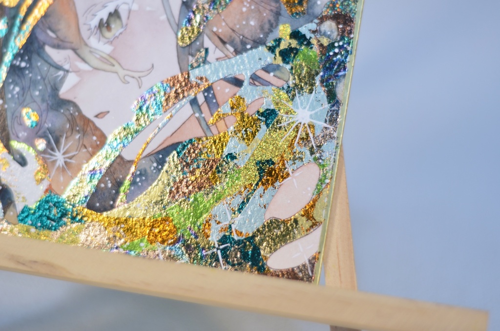 オリジナル 手描きイラスト 女の子 「星屑の湖」 1/4色紙サイズ 透明水彩 原画