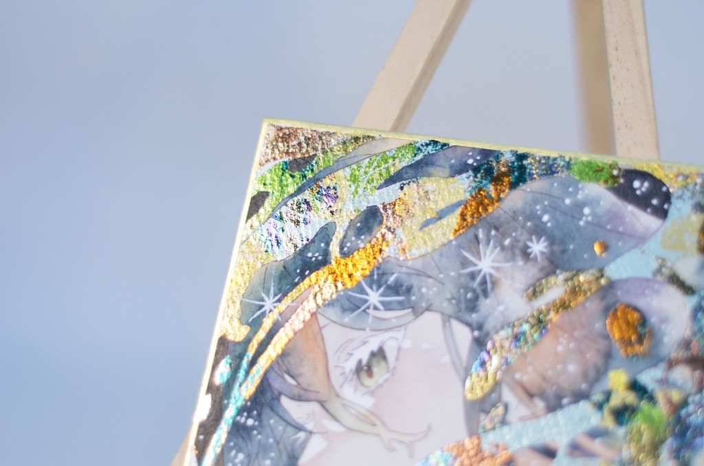 オリジナル 手描きイラスト 女の子 「星屑の湖」 1/4色紙サイズ 透明水彩 原画