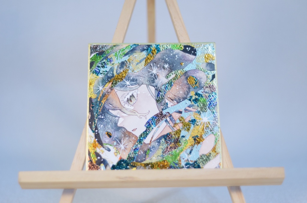 オリジナル 手描きイラスト 女の子 「星屑の湖」 1/4色紙サイズ 透明水彩 原画