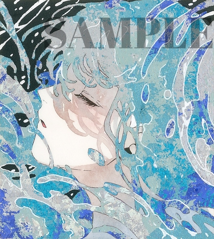 オリジナル 手描きイラスト 女の子 「海風」 1/4色紙サイズ 透明水彩 原画