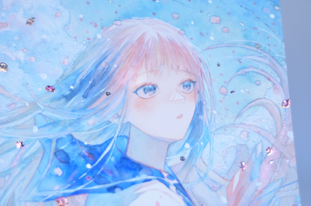 オリジナル 手描きイラスト 女の子 「はじまり」 正方形サイズ 透明水彩 原画