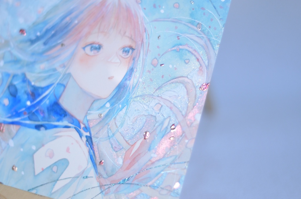 オリジナル 手描きイラスト 女の子 「はじまり」 正方形サイズ 透明水彩 原画