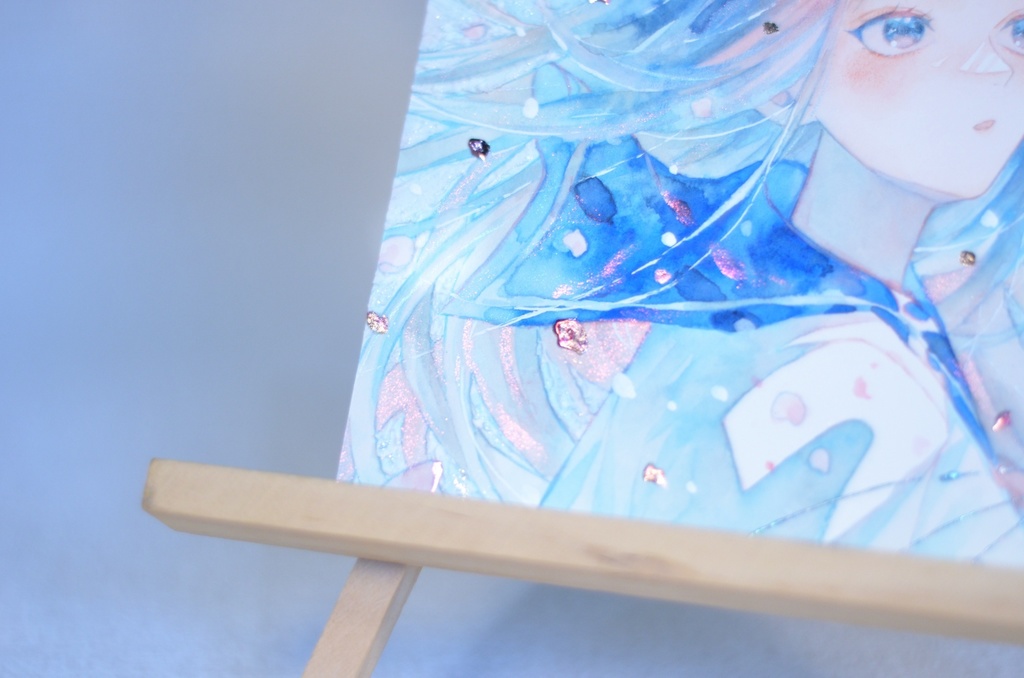 オリジナル 手描きイラスト 女の子 「はじまり」 正方形サイズ 透明水彩 原画