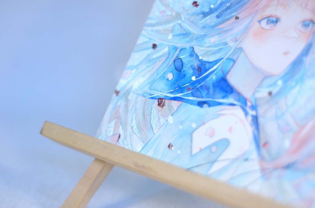 オリジナル 手描きイラスト 女の子 「はじまり」 正方形サイズ 透明水彩 原画