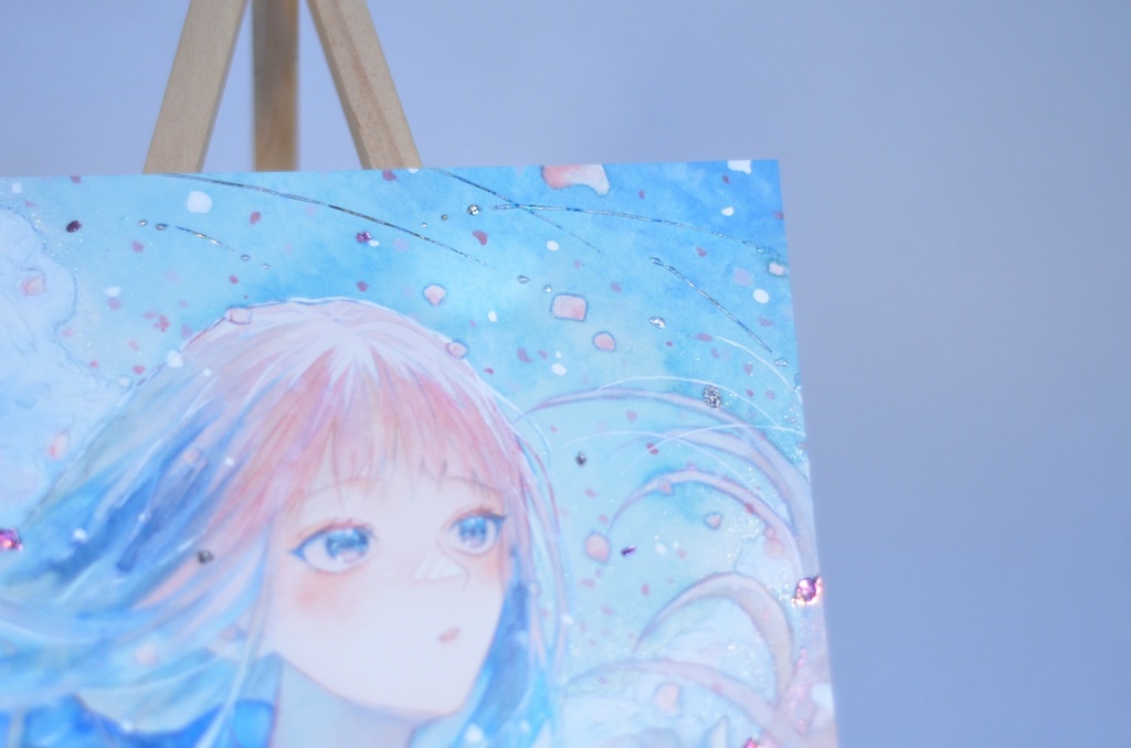 オリジナル 手描きイラスト 女の子 「はじまり」 正方形サイズ 透明水彩 原画