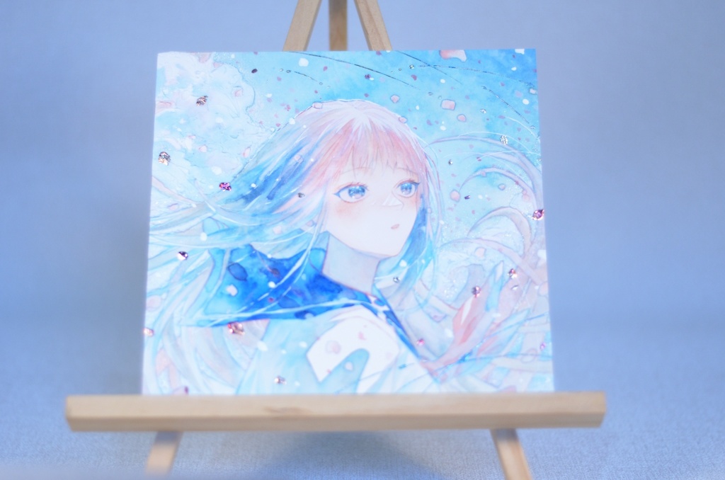 オリジナル 手描きイラスト 女の子 「はじまり」 正方形サイズ 透明水彩 原画