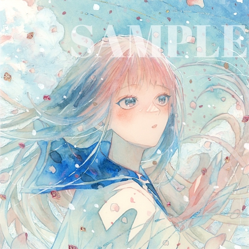 オリジナル 手描きイラスト 女の子 「はじまり」 正方形サイズ 透明水彩 原画