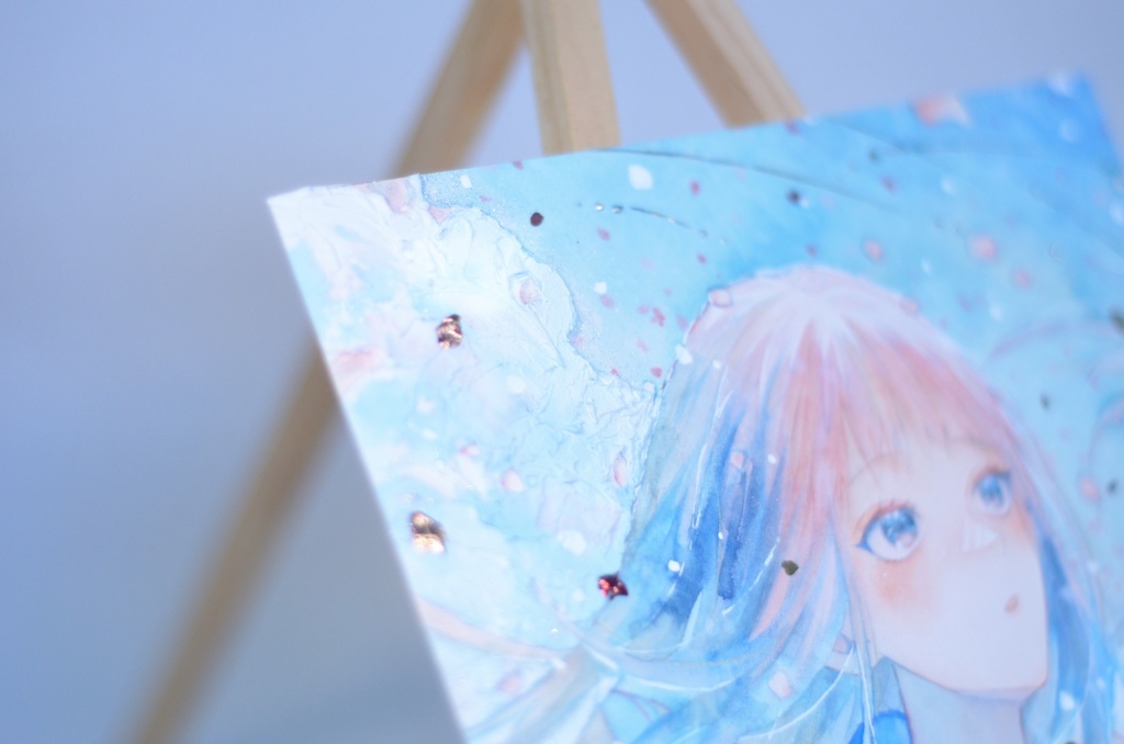 オリジナル 手描きイラスト 女の子 「はじまり」 正方形サイズ 透明水彩 原画