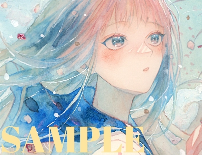 オリジナル 手描きイラスト 女の子 「はじまり」 正方形サイズ 透明水彩 原画