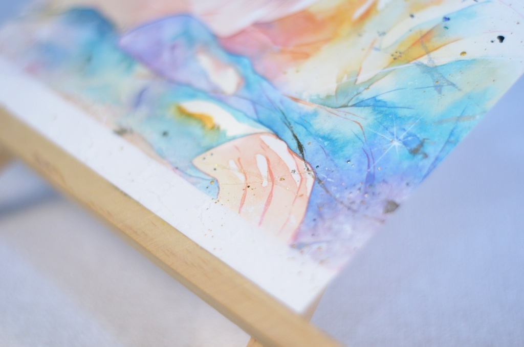 オリジナル 手描きイラスト 女の子 「夢の続きを」 正方形サイズ 透明水彩 原画