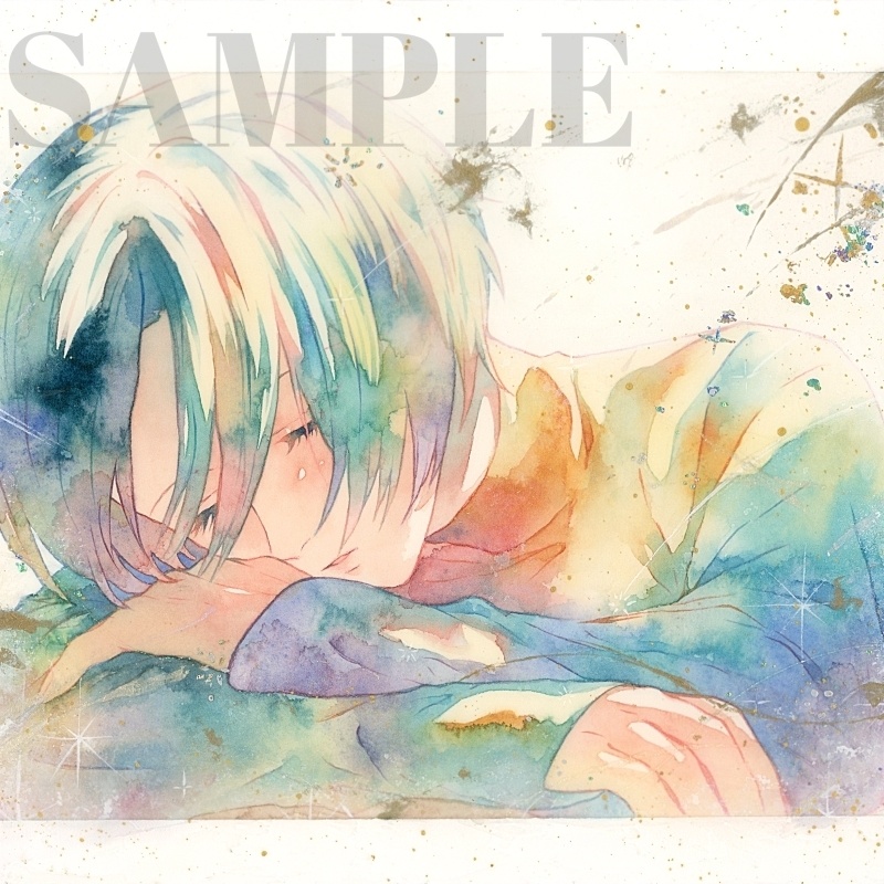 オリジナル 手描きイラスト 女の子 「夢の続きを」 正方形サイズ 透明水彩 原画