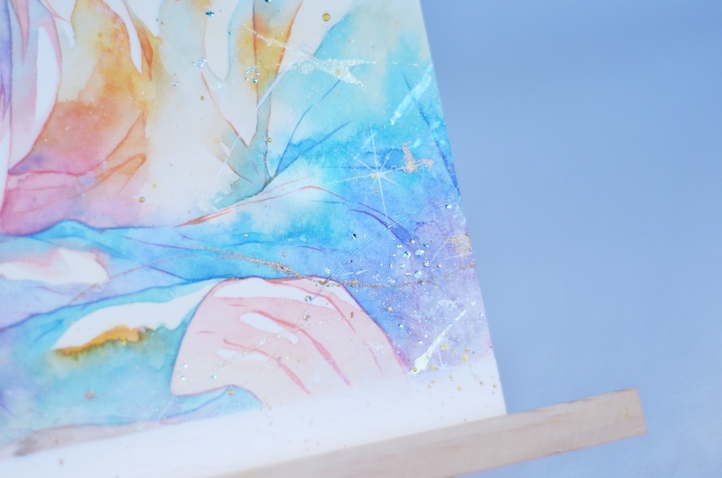 オリジナル 手描きイラスト 女の子 「夢の続きを」 正方形サイズ 透明水彩 原画