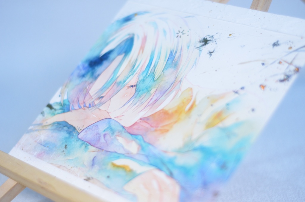 オリジナル 手描きイラスト 女の子 「夢の続きを」 正方形サイズ 透明水彩 原画