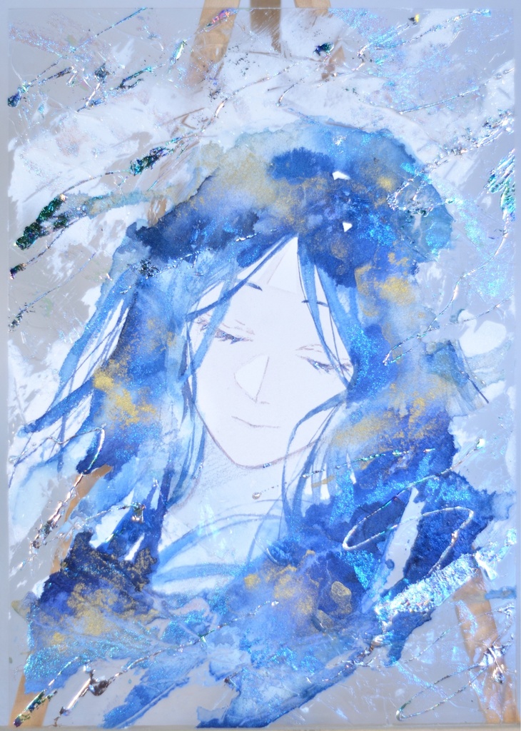 オリジナル 手描きイラスト 女の子 「夜空の夢を見て」 アクリル板 A5サイズ 透明水彩 原画