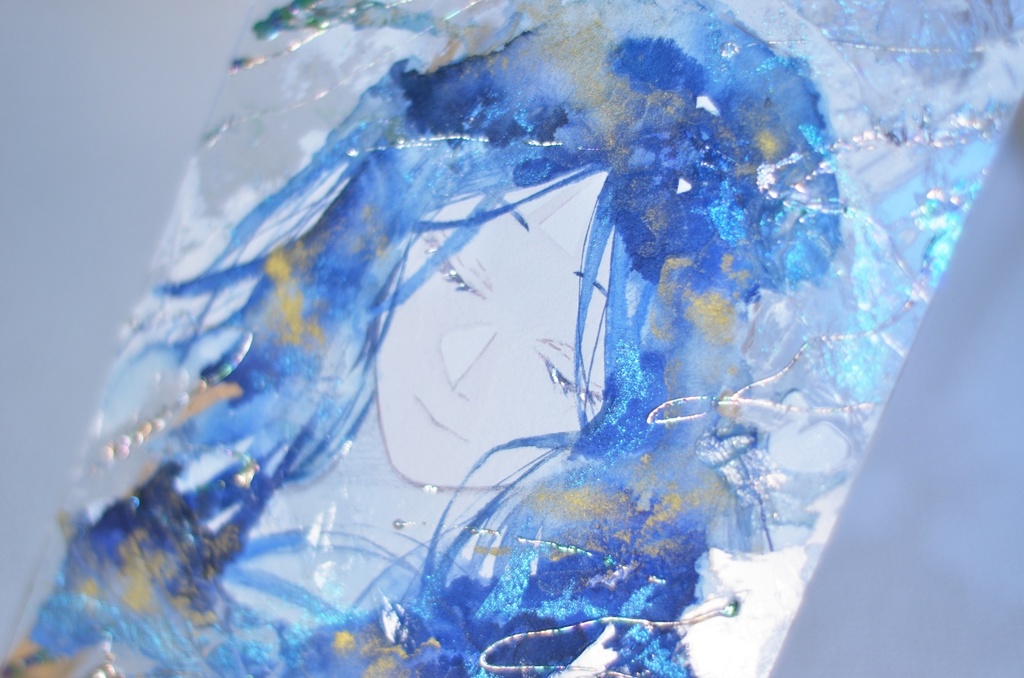 オリジナル 手描きイラスト 女の子 「夜空の夢を見て」 アクリル板 A5サイズ 透明水彩 原画