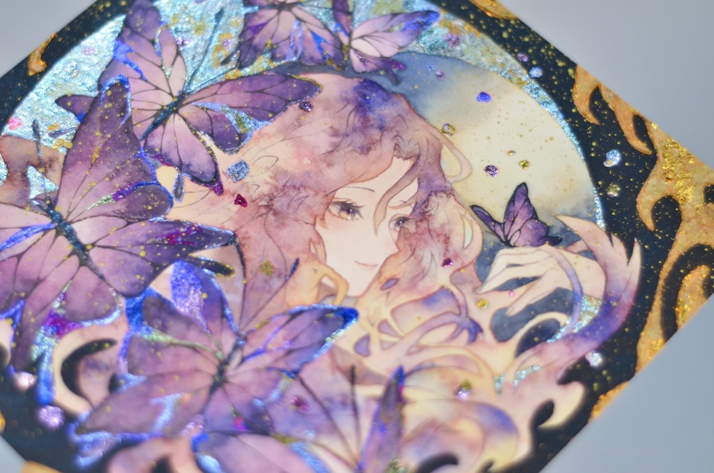 オリジナル 手描きイラスト 女の子 「胡蝶の夢」 変形サイズ 透明水彩 原画