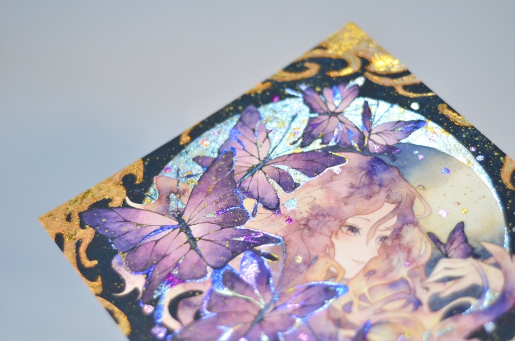 オリジナル 手描きイラスト 女の子 「胡蝶の夢」 変形サイズ 透明水彩 原画