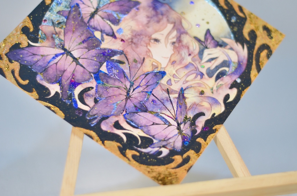 オリジナル 手描きイラスト 女の子 「胡蝶の夢」 変形サイズ 透明水彩 原画