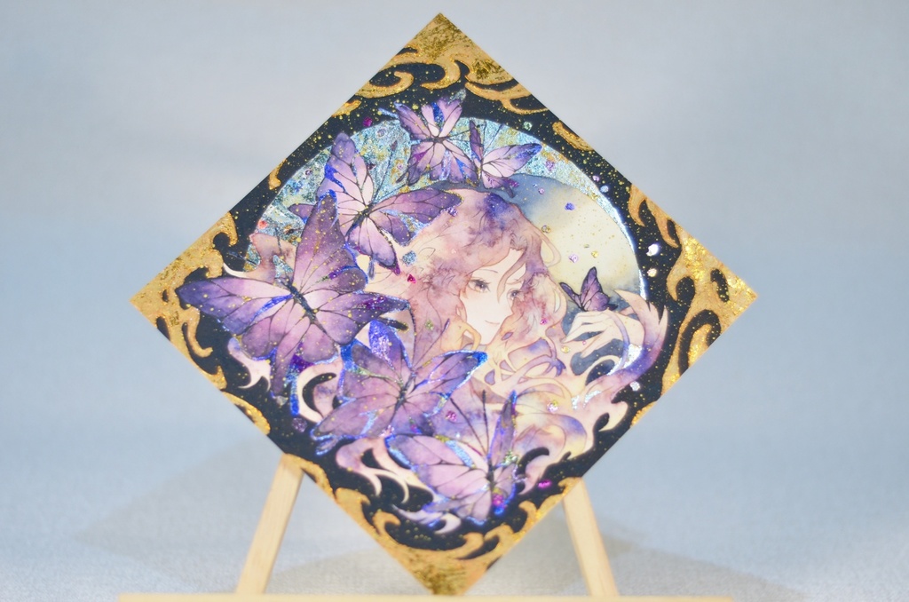 オリジナル　手描きイラスト　女の子　「胡蝶の夢」 変形サイズ　透明水彩　原画