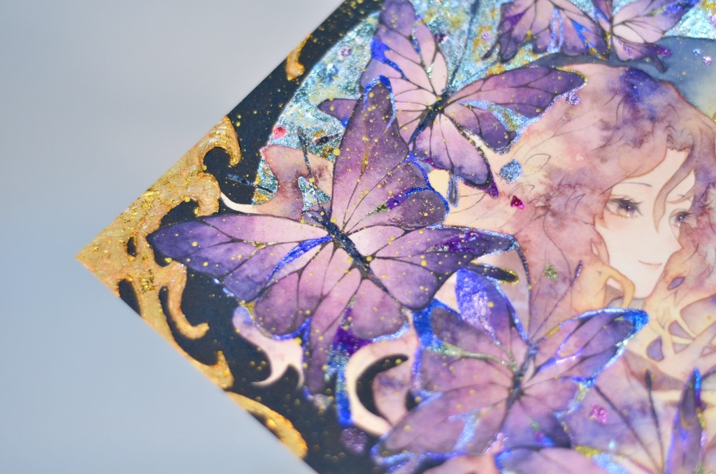 オリジナル 手描きイラスト 女の子 「胡蝶の夢」 変形サイズ 透明水彩 原画