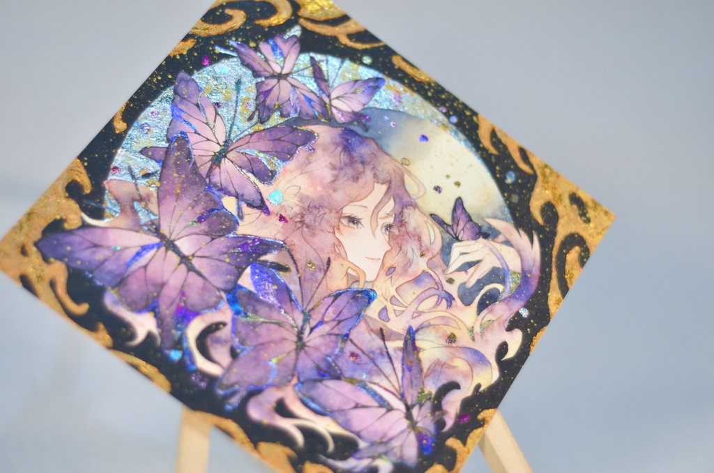 オリジナル 手描きイラスト 女の子 「胡蝶の夢」 変形サイズ 透明水彩 原画
