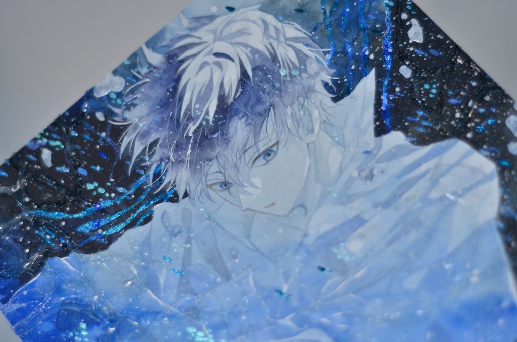 オリジナル 手描きイラスト 男の子 青年 「沈む」 変形サイズ 透明水彩 原画