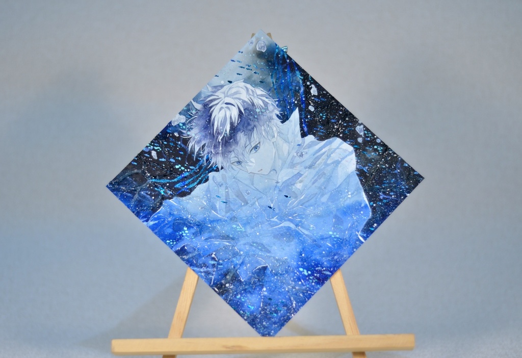 オリジナル　手描きイラスト　男の子　青年　「沈む」 変形サイズ　透明水彩　原画