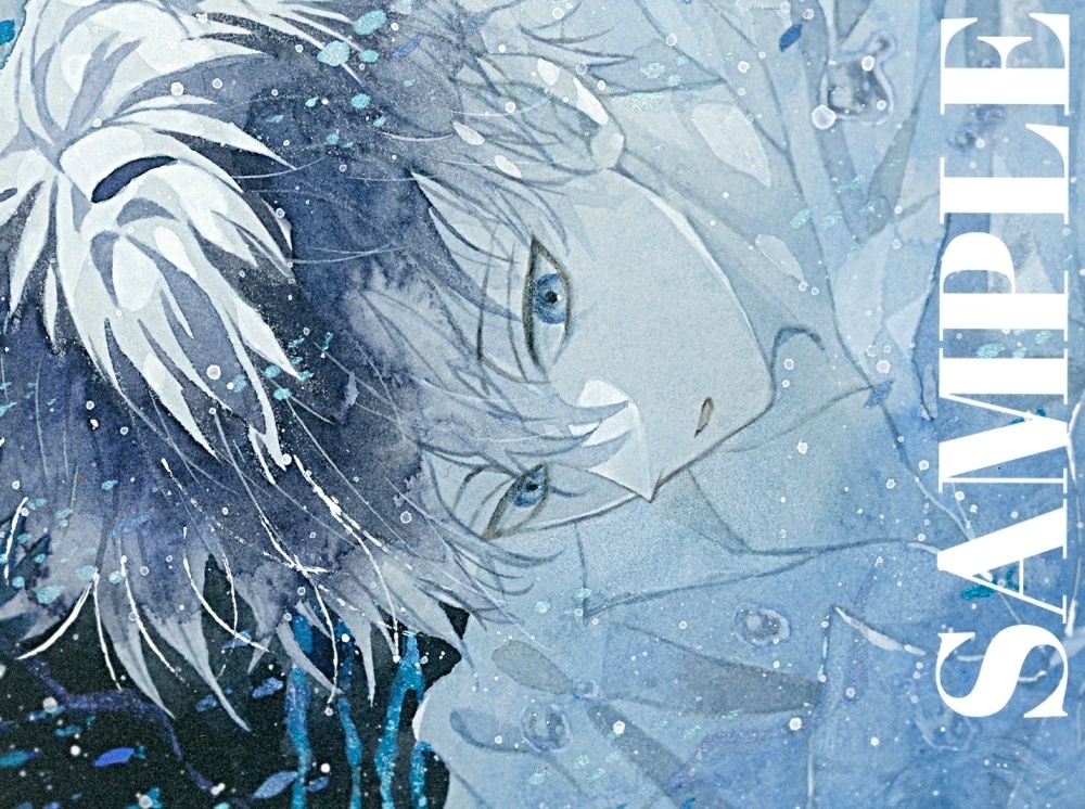 オリジナル 手描きイラスト 男の子 青年 「沈む」 変形サイズ 透明水彩 原画